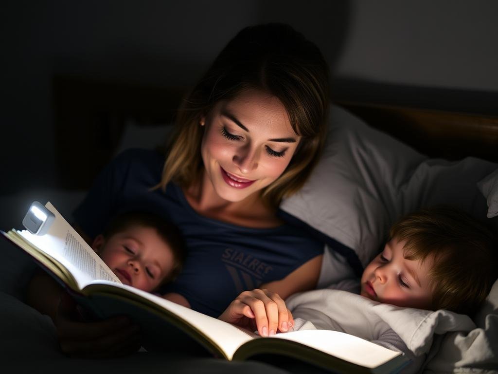 Mom reading with rechargeable book light