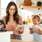 Mom using Amazon finds in kitchen with children